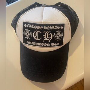 Chrome Hearts Black & White Gothic Patch Trucker Cap